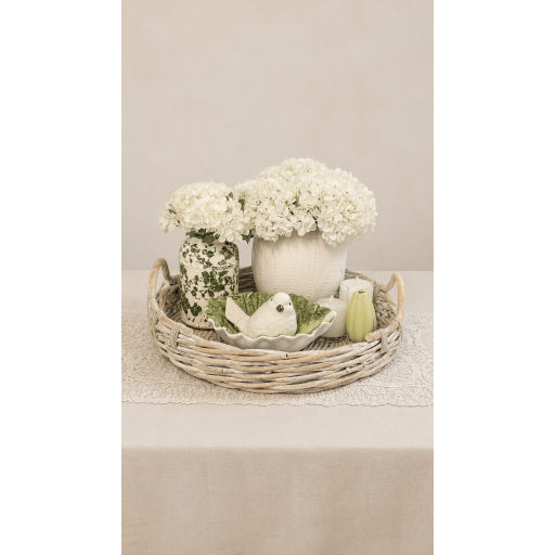Round Tray with Wooden Handles